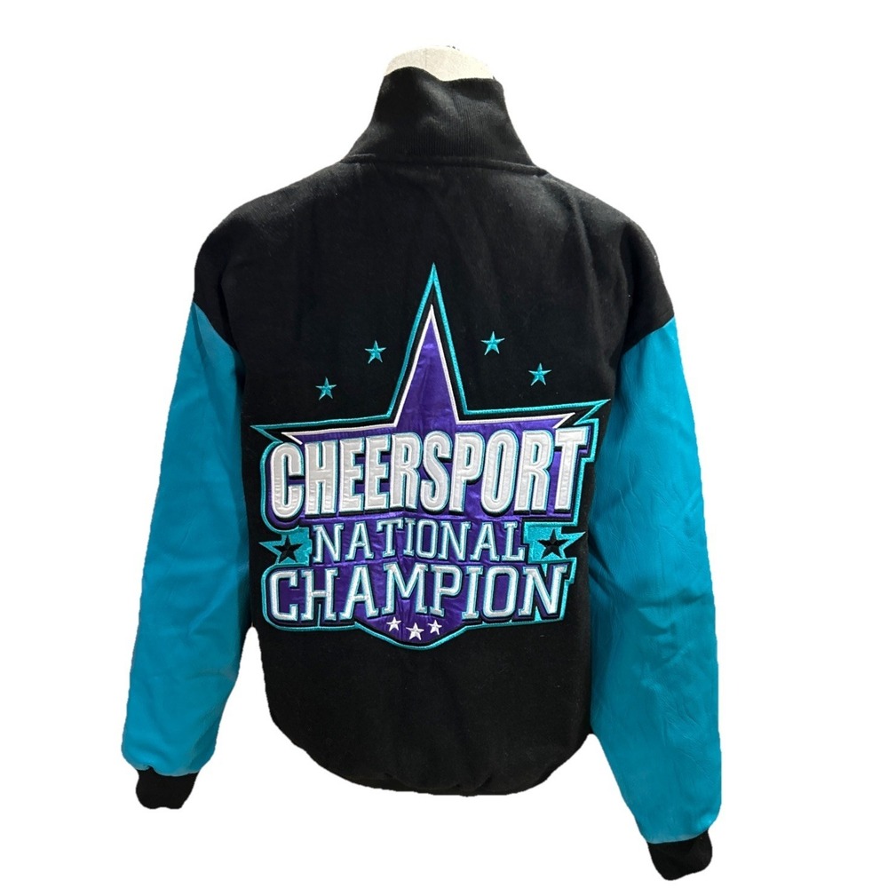 cheersport national champion varsity jacket Women's Small Faux‎ Leather Sleeves